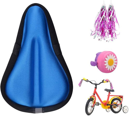Kids Gel Bike Seat Cushion Cover for Boys & Girls, 9"x6" Breathable & Extra Soft Memory Foam Children Bicycle Saddle Pad with Water&Dust Resistant Cover
