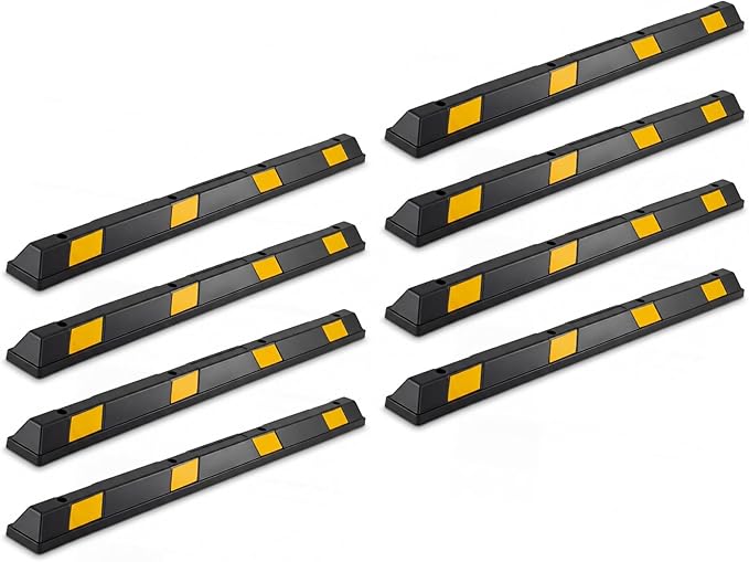 Goplus Parking Block, 72” Rubber Parking Bumpers with 8 High Reflective Yellow Safety Stripes, Heavy Duty Parking Target, Garage Wheel Stoppers Parking Curb for Car, Truck, RV and Trailer (8 Pack)