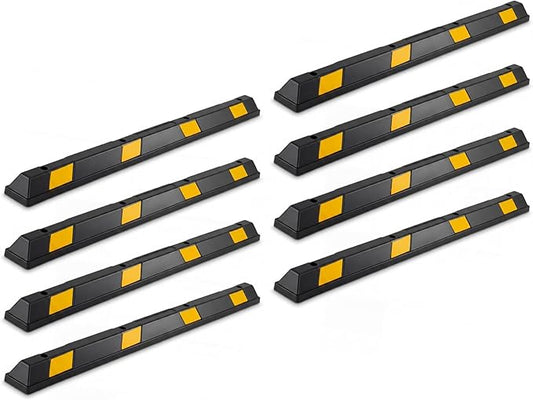 Goplus Parking Block, 72” Rubber Parking Bumpers with 8 High Reflective Yellow Safety Stripes, Heavy Duty Parking Target, Garage Wheel Stoppers Parking Curb for Car, Truck, RV and Trailer (8 Pack)