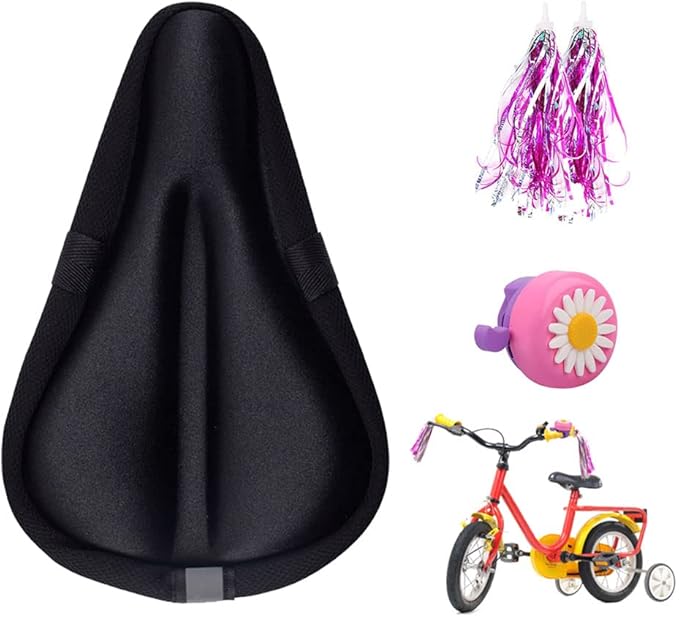 Kids Gel Bike Seat Cushion Cover for Boys & Girls, 9"x6" Breathable & Extra Soft Memory Foam Children Bicycle Saddle Pad with Water&Dust Resistant Cover