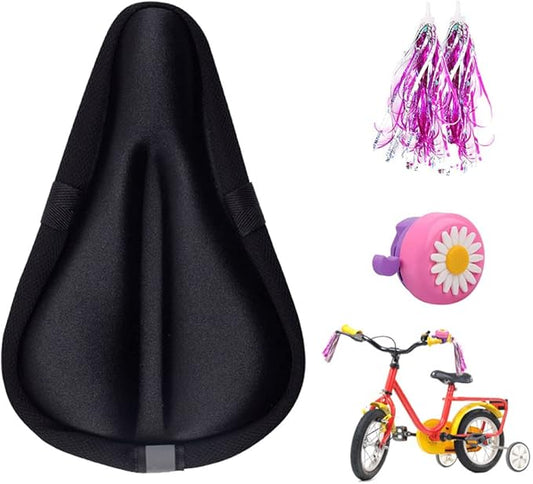 Kids Gel Bike Seat Cushion Cover for Boys & Girls, 9"x6" Breathable & Extra Soft Memory Foam Children Bicycle Saddle Pad with Water&Dust Resistant Cover