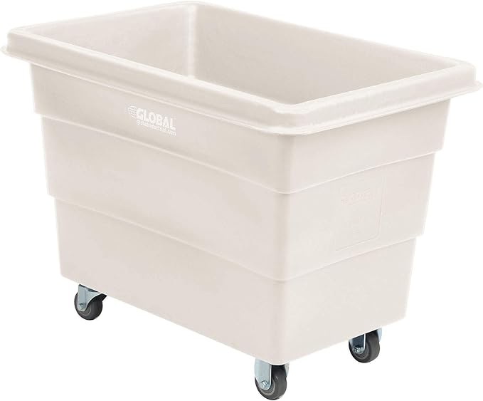 Global Industrial 8 Bushel Plastic Bulk Box Truck, Direct Mount Base, 500 lbs. Capacity, 3" Non-Maring Rubber Casters, White, 33-3/10"L x 24-3/5"W x 27-2/5"H