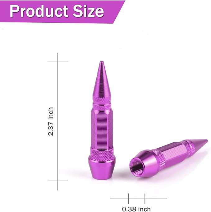 SINGARO 60mm Spiked Valve Caps, Aluminum Alloy Dustproof and Waterproof Tire Valve Stem Caps, Suitable for Cars, Trucks and Motorcycles (4PCS Purple)