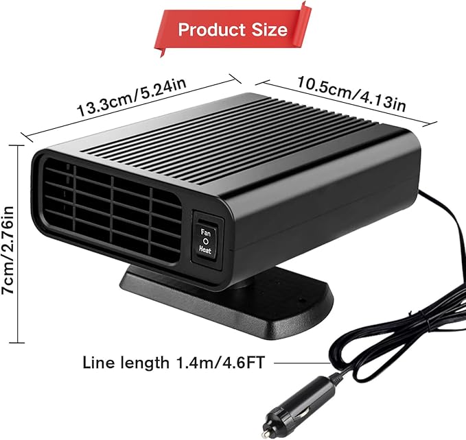 Car Heater 12V, Portable Car Heater for Vehicle That Plugs Into Cigarette Lighter,Fast Heating Defrost Defogger 2 in 1 Heating & Cooling Fan with 360° Rotary Base for Trucks, SUV, Cars