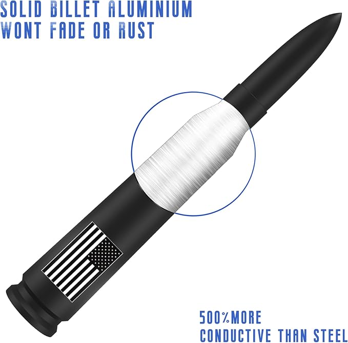 Car Truck Bullet Antenna - America Flag Style Mast for GM Chevy Silverado 1500 2500 3500 HD Avalanche Ford F150 F250 F350 Denali Heavy Duty Pickup Car Accessories(Black) - Anti Theft Desgin