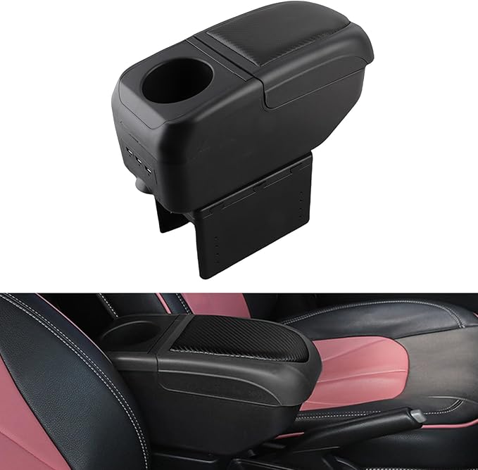 Universal Car Armrest Box with 6 USB Charging Ports Double Layer Car Organizers and Storage Car Arm Rest Console Organizer for SUV Truck Car (Black)