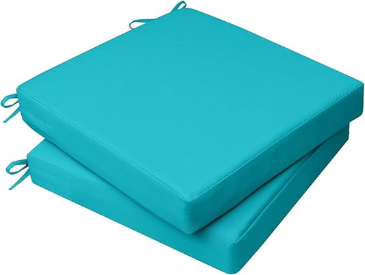 AAAAAcessories Outdoor Seat Cushions for Chairs, Waterproof, Fade-Resistant, 17" x 16" x 2", Patio Furniture Replacement Cushions, Set of 2, Turquoise Blue