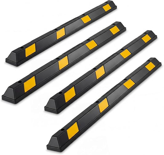 Goplus Parking Block, 72” Rubber Parking Bumpers with 8 High Reflective Yellow Safety Stripes, Heavy Duty Parking Target, Garage Wheel Stoppers Parking Curb for Car, Truck, RV and Trailer (4 Pack)
