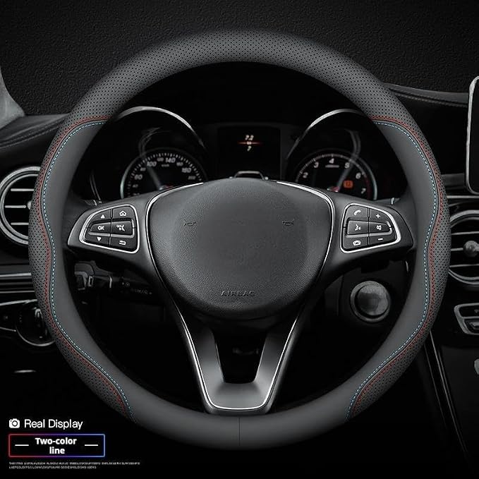 RYE for BMW Steering Wheel Cover, Leather Car Steering Wheel Cover Heavy-Duty Durable Breathable, Custom-fit for BMW X3 X5 X7 3/5/7 Series 328i 550i Accessories - Black Pattern 1