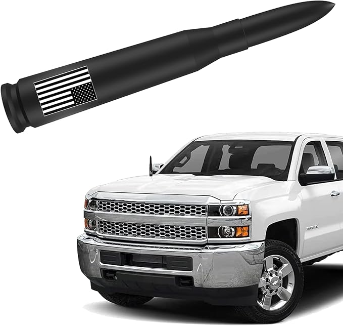Car Truck Bullet Antenna - America Flag Style Mast for GM Chevy Silverado 1500 2500 3500 HD Avalanche Ford F150 F250 F350 Denali Heavy Duty Pickup Car Accessories(Black) - Anti Theft Desgin