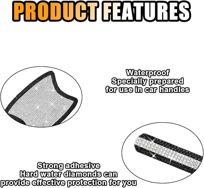 Bling Car Door Handle Protector, Bling Auto Doors Handles Sticker Anti-Scratch, Universal Car Door Handle Protective Cover, Shiny Rhinestone Auto Decor Accessories for Women (Black&White)