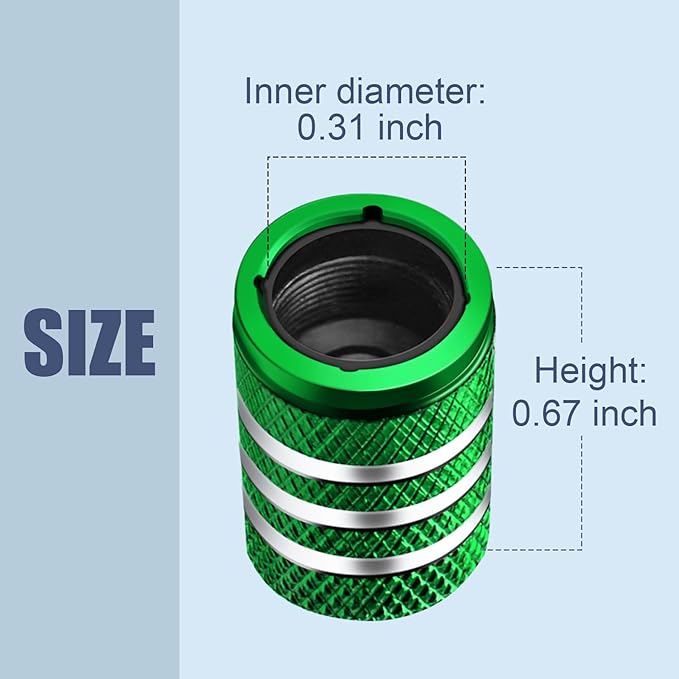 Tire Valve Stem Caps -(5 Pack) Tire Air Caps Metal with Plastic Liner Corrosion Resistant Leak-Proof for Car Truck Motorcycle SUV and Bike Green