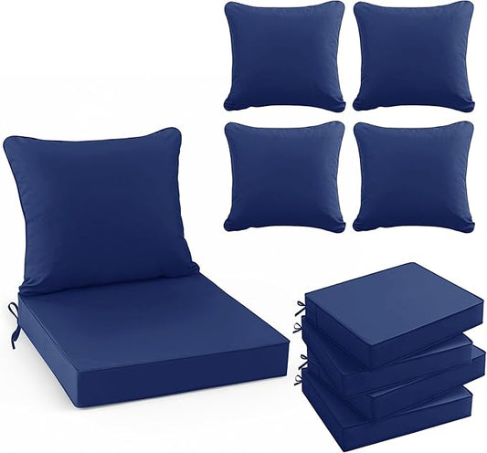 Summsun Patio Chair Cushion Set with Removable Cover, Waterproof Backrest and Seat Cushion Set Replacement for Outdoor Furniture, 19 x 19 Inch, Navy, Set of 4