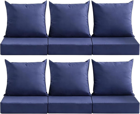Outdoor Deep Seat Cushion Set, 24x24 Inch Water-Resistant & Fade-Resistant Outdoor Chair Cushions, Patio Furniture Cushions with Removable Cover for Patio Chair, Sofa,Navy Blue (Set of 6)