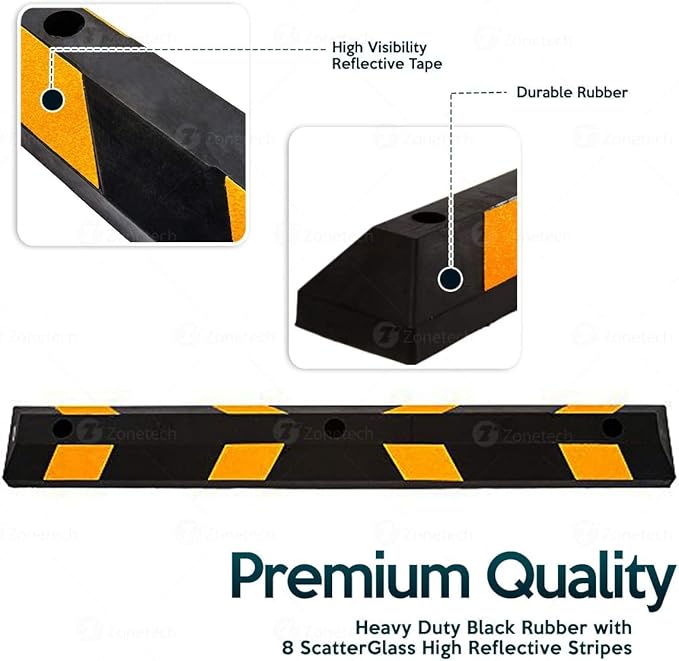 ZONETECH Parking Stopper for Garage Heavy Duty Rubber Parking Curb Stops 72” Garage Parking Stops 12-Pack Premium Quality Garage Wheel Stop Professional Grade w/Yellow Reflective Tape Bolts Included