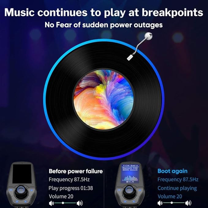 Bluetooth 5.0 FM Transmitter for Car, Wireless in-Car Radio Adapter Kit with Color Screen AUX Auto Music Adapter QC 3.0 USB Charger Voltage Detection