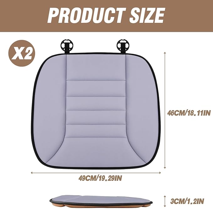 MYFAMIREA 2PCS Car Seat Cushion Pad 1.2" Thick Comfort Seat Protector for Car Driver Seat Office Chair Home Use Memory Foam Seat Cushion with Non Slip Bottom, 20'' x 18.5'', Gray