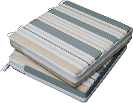 AAAAAcessories Outdoor Seat Cushions for Chairs, Waterproof, Fade-Resistant, 24" x 24" x 4", Patio Furniture Replacement Cushions, Set of 2, Slate Gray Blue Coastal Stripe