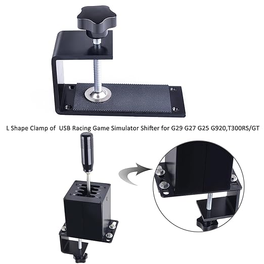 CNRAQR PC USB Simulator Shifter 7+R H Gear Shifter with L Shape Clamp Set for Gear shift PC Windows Steering Compatible with G29/G27/G25, T300RS/GT Wheel