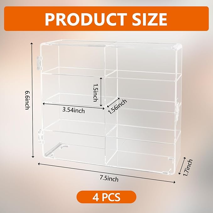 1/64 Scale Matchbox Wheels Toy Car Display Case Holds 32 Toy Cars Storage Organizer, Clear Display Box with Clear Snap-On Dust Cover 6.5 X 7.5 X 1.6 Inches 4 Pack