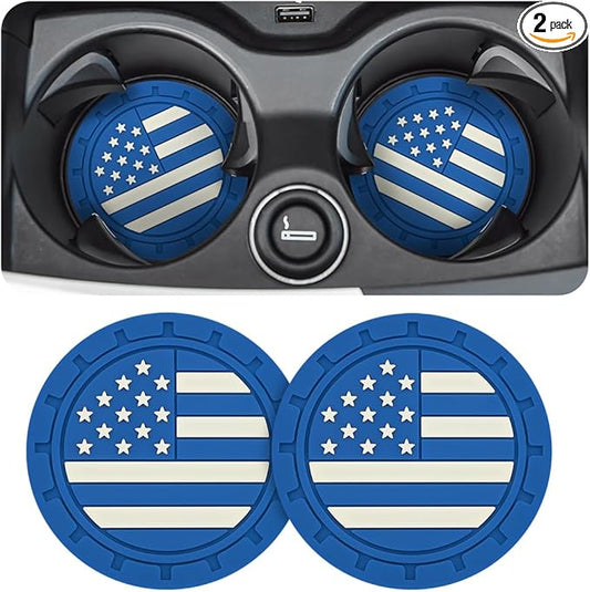 AUCELI 2 Pack Car Cup Holder Coasters, Colored American Flag US Flag Insert Car Cup Coaster, 2.75 Inch Anti Slip Shockproof Embedded Drink Mat, Vehicle Interior Decor Accessories