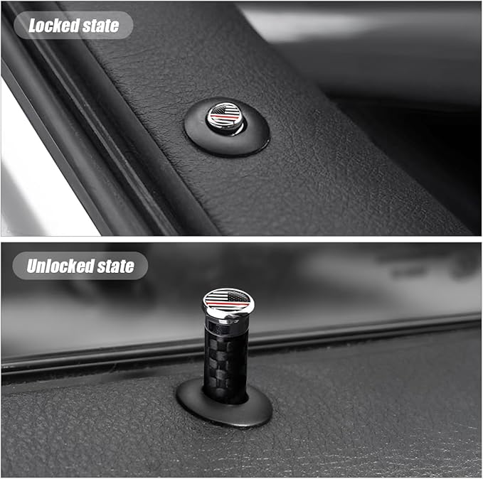Moly Magnolia 4PCS Car Door Lock Knobs, American Flag Carbon Fiber Door Lock Pin Cover, Decorative Modification Door Lock Bolt Pin Cover, Auto Accessories Universal for SUV, Truck, Van (Style B)