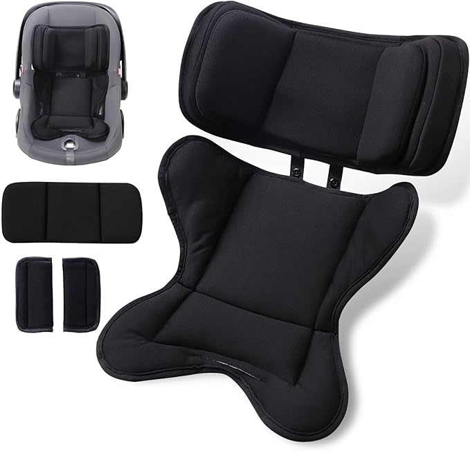 TinlyFinly Infant Insert Compatible with Doona, Graco, Britax, Chicco, Evenflo Car Seat, Adjustable Baby Head Body Support Cushion for Newborn to Toddler, Fits Infant Car Seat and Stroller (Black)