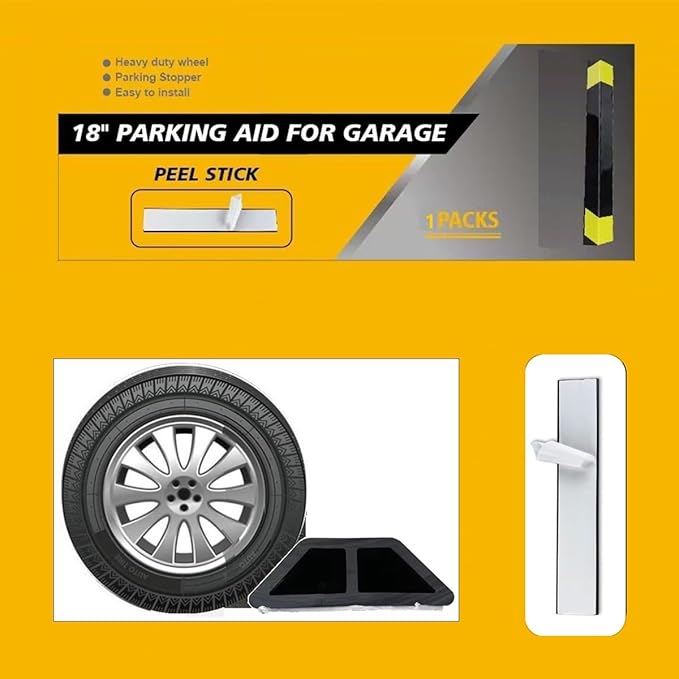 Heavy Duty Parking Aid for Garage, 18" Car Parking Stopper for Garage 1 Pack, Parking Aids Protects Car, Parking Stopper Easy to Install 1 Packs 18" L (1 Pack 18" L x 1.25H)