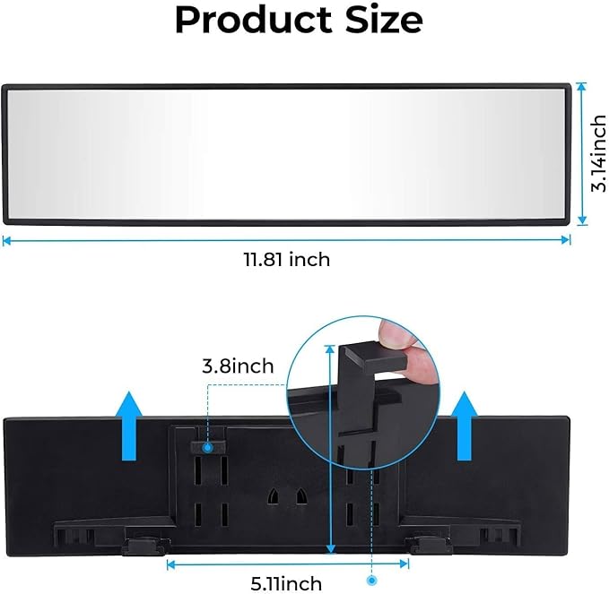 JOYTUTUS Rear View Mirror, Universal 12 Inch 2 Pack Panoramic Convex Rearview Mirror, Interior Clip-on Wide Angle Rear View to Reduce Blind Spot Effectively for Car SUV Trucks - Clear