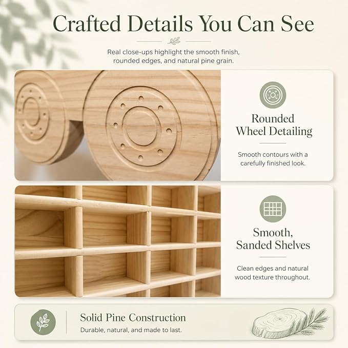 Wood Car Display Shelf, Toy Car Storage Organizer for 1/64 Scale Diecast Cars, Holds 42 Models, Freestanding & Wall-Mounted Rack, Model Car Display Case