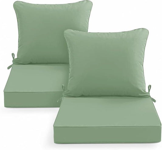 Summsun Outdoor Cushions for Patio Furniture, Double-Sided Waterproof Backrest and Deep Seat Cushion Set with Removable Cover, 22 x 22 Inch, Sage Green, Set of 2