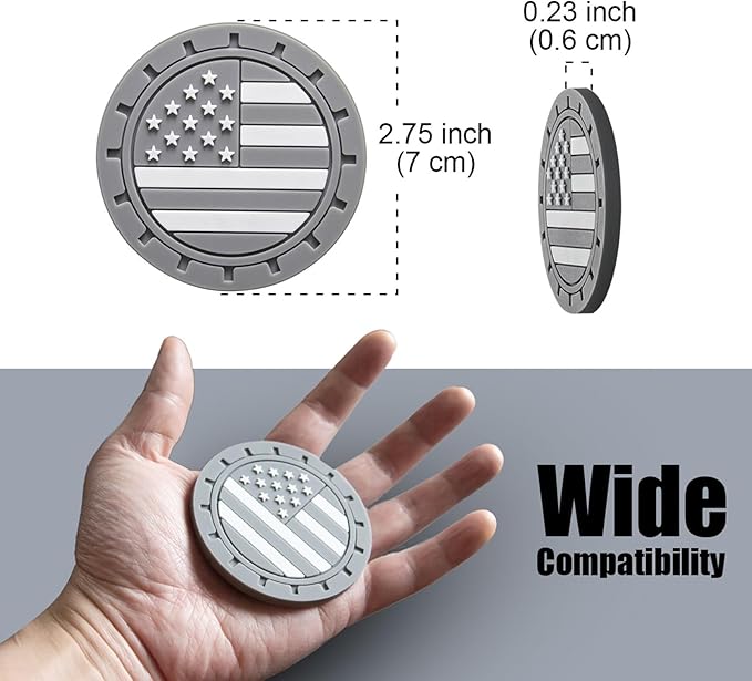Car Cup Holder Coasters 4 Pack - American Flag 2.75 Inch Anti Slip Shockproof Drink Mat - Vehicle Interior Decor Accessories Grey