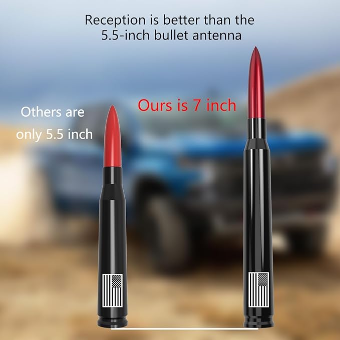Car Truck Antenna with Tire Valve Caps American Flag Short Replacement for GMC Sierra Chevy Silverado Dodge Ram 1500 2500 3500 Ford F150 F250 F350 Super Duty Raptor Accessories, Red