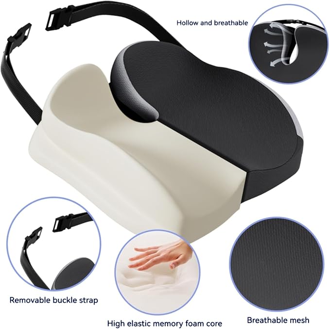 Seat Cushions for Office Chairs Wheelchair Cushion for Long Sitting Back Pain，Memory Foam Seat Car Computer Desk Chair Cushion，Coccyx Cushion for Tailbone Pain Relief Cushion Office Chair Black