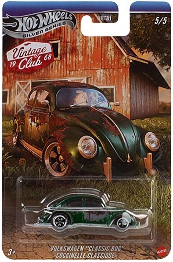 Hot Wheels Vintage Club Grand Prix Die-Cast Cars Collection, 5-Pack Set with '65 Mustang, Sooo Fast, Mod Rod, '71 Porsche 911, Volkswagen Classic Bug HRT81-956H
