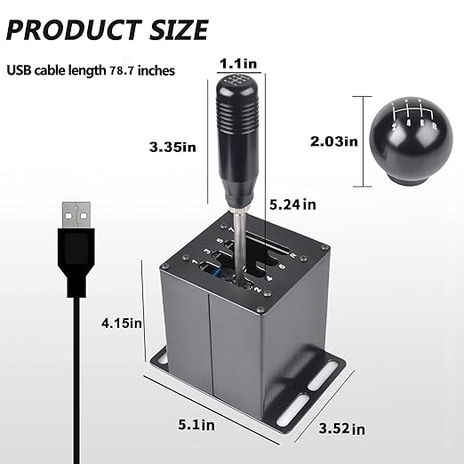 CNRAQR PC USB Simulator Shifter 7+R H Gear Shifter with L Shape Clamp Set for Gear shift PC Windows Steering Compatible with G29/G27/G25, T300RS/GT Wheel