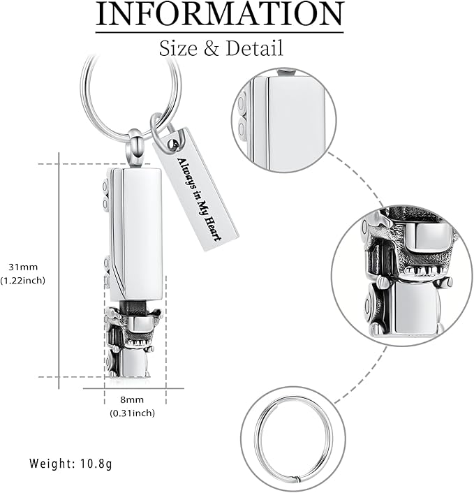 Imrsanl Truck/Excavator Urn Keychain for Ashes for Men Cremation Jewelry Urn Key Chain for Ashes Pendant Key Ring for Human