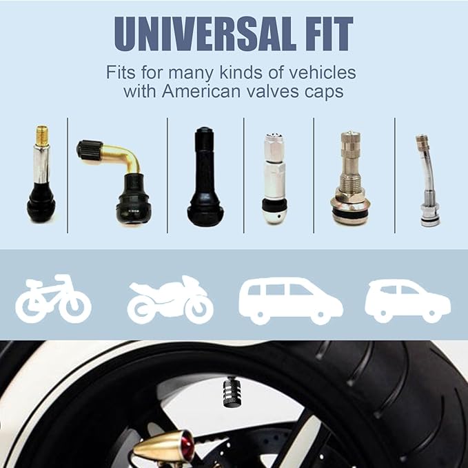 Tire Valve Stem Caps Cover - (5 Pack) Tire Air Cap N2 Nitrogen Metal with Plastic Liner Corrosion Resistant Leak-Proof for Car Truck Motorcycle Bike Black