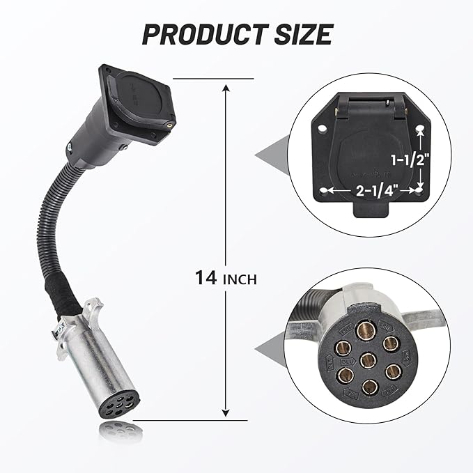MECMO 7 Pin Round to 7 Pin Flat Adapter for Tractor Towing, 7 Pole Round to 7 Way RV Blade Trailer Connector Plug, SAE J560 Trailer Wiring Harness Adapter for Semi Truck Tractors Commercial Vehicle