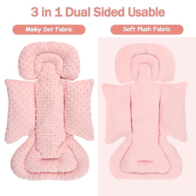 Infant Car Seat Insert Boy Girl, 3 in 1 Newborn Carseat Insert with Strap Pads, Car Seat Head Support for Baby Strollers, Swings, and Bouncers, Comfortable and Machine Washable, Orange Pink