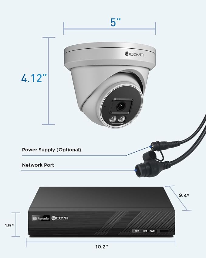 4COVR PoE Security Camera System Outdoor, 8X 5MP 110° Wide View Angle IP67 Dome IP Camera with Audio, 4K 8 CH NVR 2TB HDD, AI Human Vehicle Detection & Night Vision, 24/7 Recording, LY97SA5M0808-1