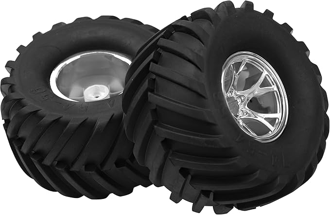 5.31''OD Rubber Tires & Wheel Rim 12mm Hex Hub Compatible with Traxxas Rustler HPI HSP Volcano Tamiya Exceed Himoto 1/10 Off-Road Monster Truck,135mmx73mm (Silver)