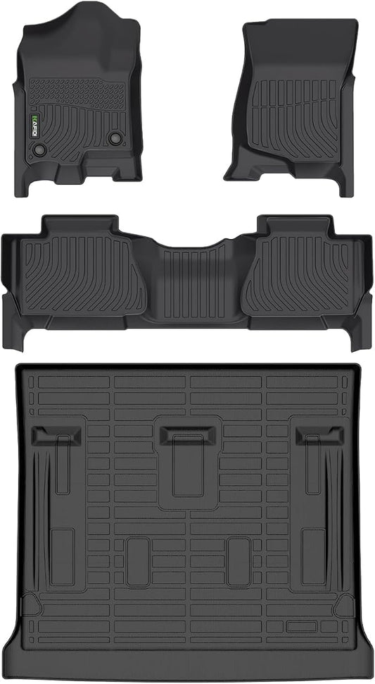 HAFIDI® All Weather Floor Mats & Cargo Liner Set Fit for 2007-2014 Chevy Tahoe 8 Seats (Not for Hybrid) & GMC Yukon Car Floor Liners for Tahoe TPE Full Set Custom Accessories - Black