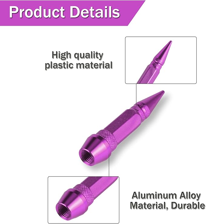 SINGARO 60mm Spiked Valve Caps, Aluminum Alloy Dustproof and Waterproof Tire Valve Stem Caps, Suitable for Cars, Trucks and Motorcycles (4PCS Purple)