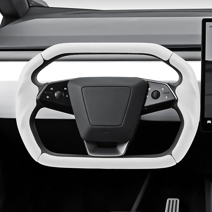 Steering Wheel Cover for Cybertruck 2023-Present Leather Steering Wheel Cover for Tesla Cyber Truck Car Steering Wheel Accessories (Perforated White)