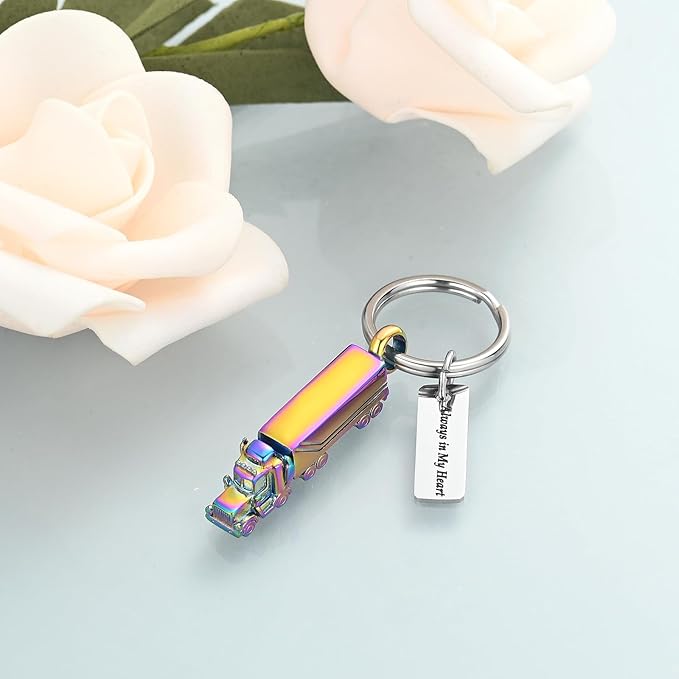 Imrsanl 18 Wheeler Semi Truck Urn Keychain for Ashes for Men Women Memorial Pendant Key Ring Cremation Jewelry Keepsake