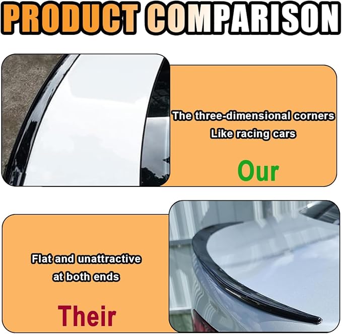 Car Rear Spoiler Roof Lip Kit, Carbon Fiber 3D Rubber Trunk Spoiler Trim Strip Cool Car Decoration, Universal Punch-Free Vehicle Exterior Accessory Sticker (Black)
