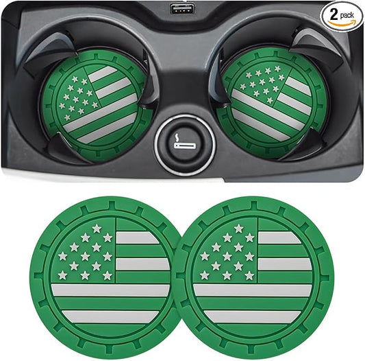 AUCELI 2 Pack Car Cup Holder Coasters, Colored American Flag US Flag Insert Car Cup Coaster, 2.75 Inch Anti Slip Shockproof Embedded Drink Mat, Vehicle Interior Decor Accessories