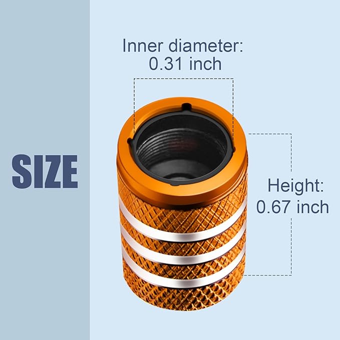 Tire Valve Stem Caps - (5 Pack) Tire Air Caps Metal with Plastic Liner Corrosion Resistant Leak-Proof American Flag for Car Truck Motorcycle Bike Orange