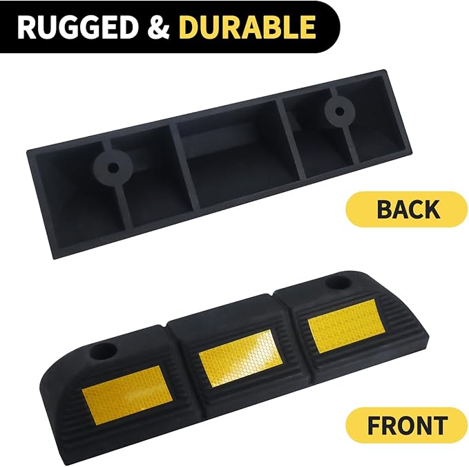 Vacallity 4 Pc 3.5"H Heavy Duty Rubber Wheel Stops Parking Stopper for Garage Parking Aid Durable High-Visibility Tire Blocks Parking Aid Gadgets Tire Stops for Cars Trucks RVs with Bolt Installation